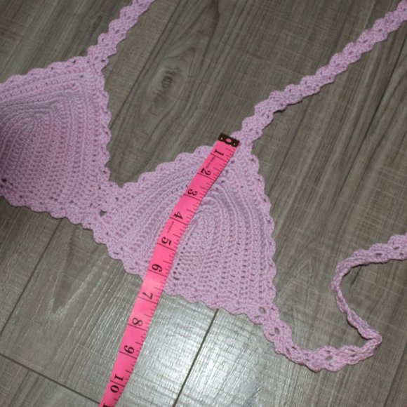 Crochet Pink Ridged Bralette Bikini Top - Picture 7 of 8